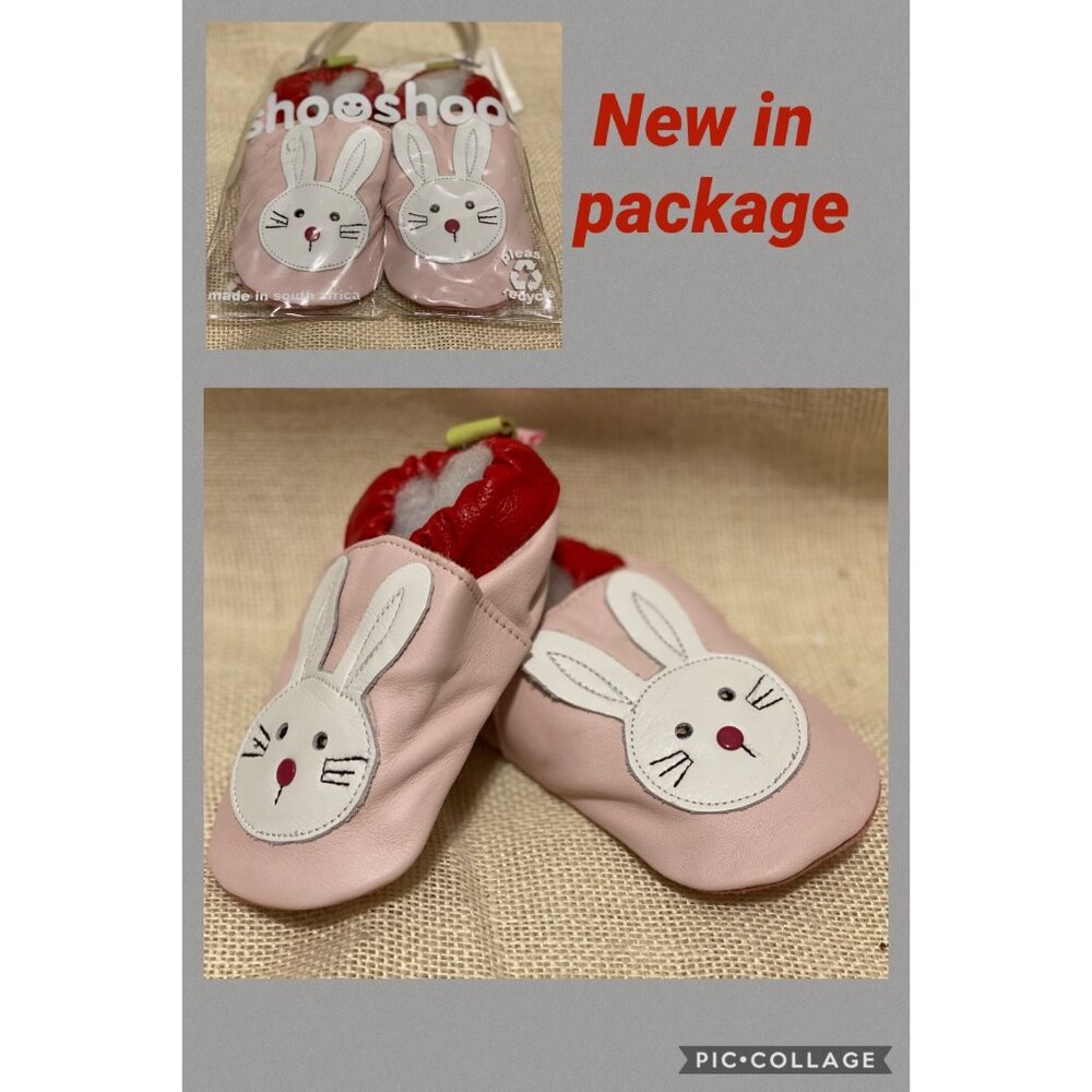 Pink Leather Baby Shoes Easter Bunny Rabbit Soft Sole 18-24m XL NEW Shooshoos - Picture 5 of 10
